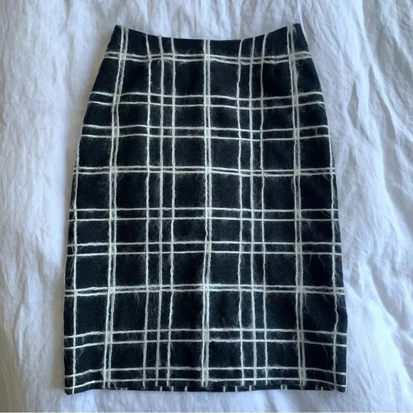 Anna Sui Dresses & Skirts - Vintage Anna Sui Fall 1999 90s Striped Plaid Wool Fuzzy Brushed Pencil Skirt